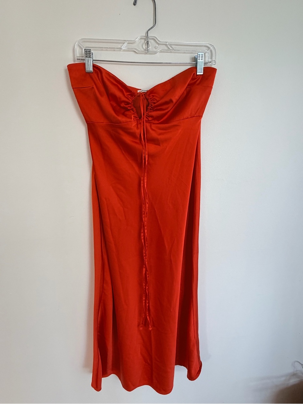 Abercrombie & Fitch Strapless Orange-Red Satin Midi Dress